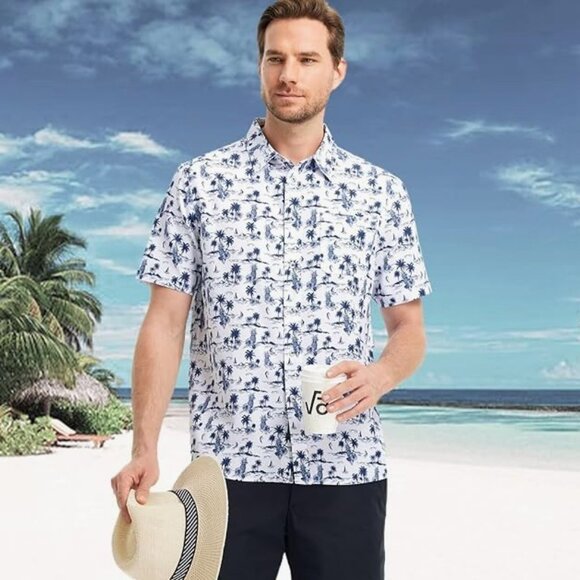 Performance Hawaiian Shirt Short Sleeve Button Down Casual Shirt - Picture 4 of 6